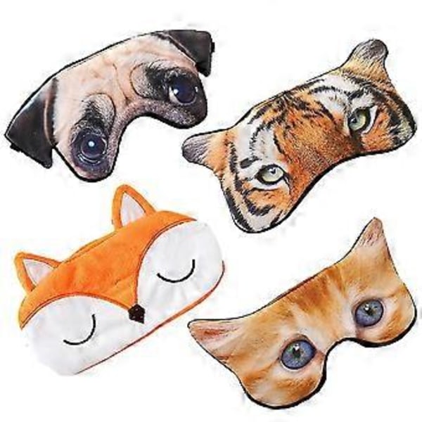 Silmälaput, 4 kpl, Söpöt unimaskit, Eläinaiheiset unimaskit nukkumiseen, Silmälaput peleihin, Pehmeä pörröinen unisilmukka, Lapsille miehille naisille suunnitelmaan