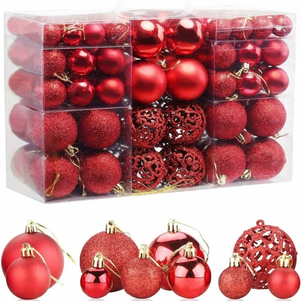 100Pcs Christmas Balls, Decorative Hanging Baubles Set for Holiday Christmas Tree Decorations, Red