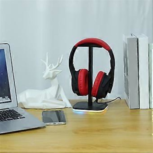 RGB Hodetelefonstativ Spillheadset Skrivebordsdisplayholder LED-base USB Pickup Lys Hodetelefonstøttebrakett-A