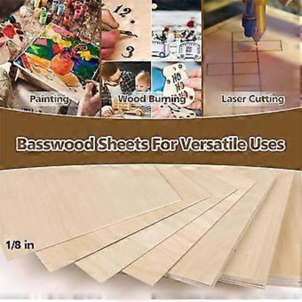 12 x 12 tuumaa - 3 mm bassopuulevyt vanerilevyt, 8 kpl neliömäinen viimeistelemätön puulevy DIY-askarteluun, laserleikkaus