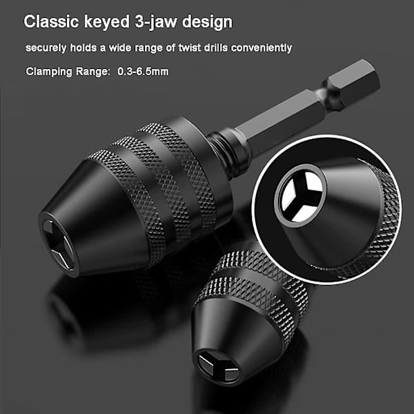 2 st 0,3-6,5 mm och 0,3-3,4 mm snabbväxlingsadapter, 1/4 tum sexkantsnyckelchuck