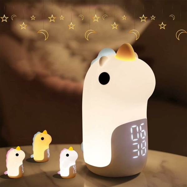 Children's Alarm Clock 3 Colors Night Lights Day/Night Rechargeable, LED Digital Alarm Clock with Cute Unicorn Shape for Girls Boys Teens Snooze Ala