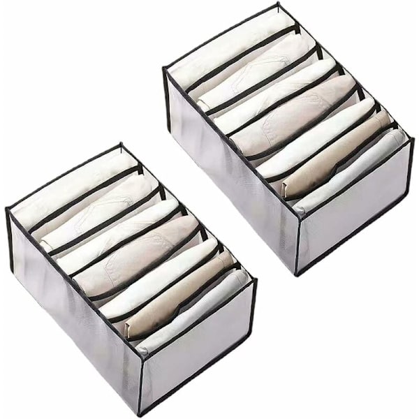 2 stk. store skuffer arrangører, 7 gitter foldbare jeans opbevaringsarrangør med rum, vaskbare mesh skuffe dividers til tøj,