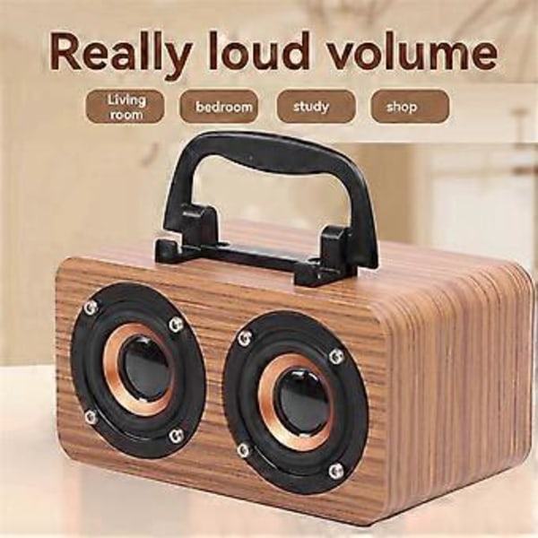 Bärbar Trähögtalare Bluetooth 5.0 Dubbelkanal Stereo med FM-radio, Hi-Fi-ljud, TF-kort, AUX-stöd B