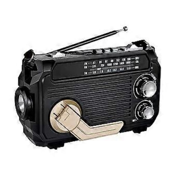 FM AM SW Radio Solcellelading Nødradio Mottaker Håndsveiv Bluetooth 5.2 Støtte TF USB Svart