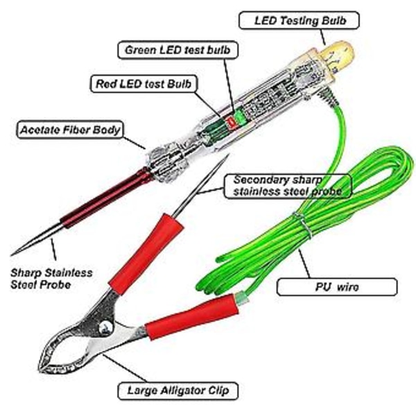 Automotiv Kretstestare, Testlampa Automotiv 3-24 Volt DC Spänningstestare, Dubbla Prober Pu Antifr