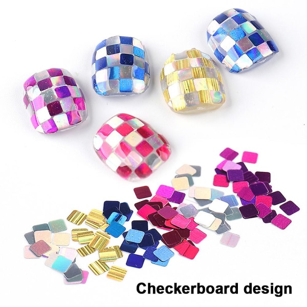 2 stk Square Glitter Nail Art Paljetter, Rektangel Glitters Flakes Design for jenter Negledekorasjoner