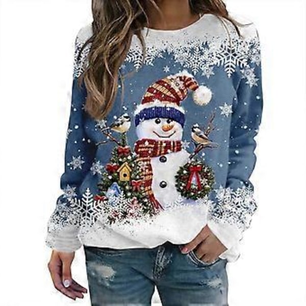 Jule sweatshirt til kvinder med snemand, 3D-printet sød hjort og snemand, sweatshirt med rund hals til kvinder, top MQ-295 M