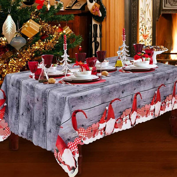 Julduk, 180 x 150 cm, rektangulär julduk i grått, julbordsduk, stor tvättbar julduk