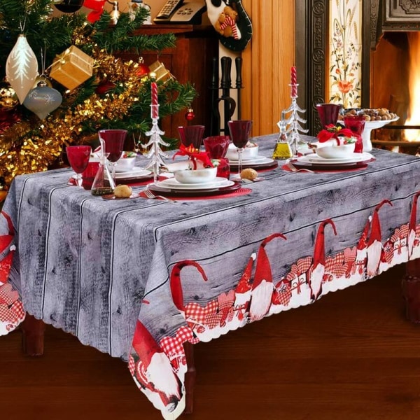 Julduk, 180 x 150 cm Rektangulära juldukar Grå julbordsduk Cover , stor tvättbar jul