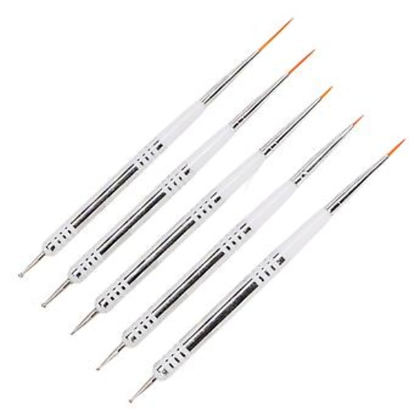 5 stk. Neglekunstbørster Dobbeltsidet Detaljetegning Fine Tip Negle Dotting Penne til Hjemme DIY Salon Manicure