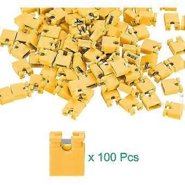 100 st 2,54 mm Standard Stiftlist Jumper Hätta Kortslutningsanslutning Hätta Mini Micro Jumper Brygga Plugg Gul
