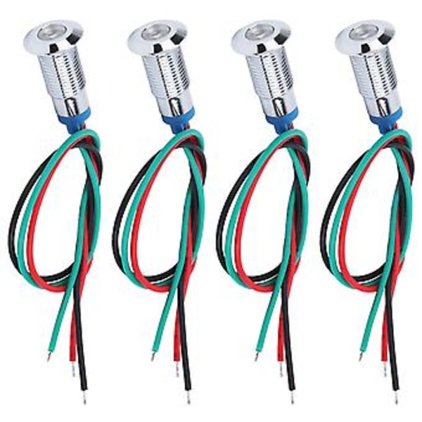 4-pack LED Indikatorlampa 8mm Vattentät Metall, 12/24V, Röd & Grön 2-färgs Signal, Gemensam Anod - Hållbar & Stark för Olika Applikationer