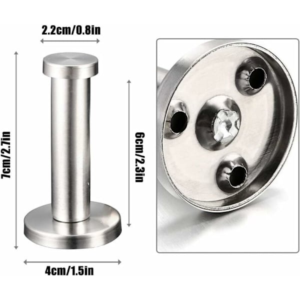 6 stk. vægmonterede knager, rustfrit stål børstet badeværelse knager vægmonterede knager, krom finish, rund base (70mm6)