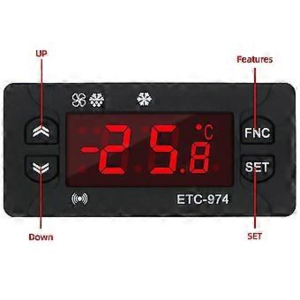 Etc-974 Digital Temperaturkontroller Mikrodatamaskin Termostater Termostat Kjølealarm 220