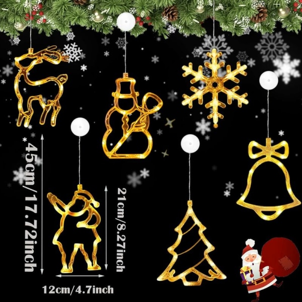 Julevindulys, 6 stk LED sugekopp vindulys, julevindudekorasjonslys, 3D hengende julelys, LED julelys