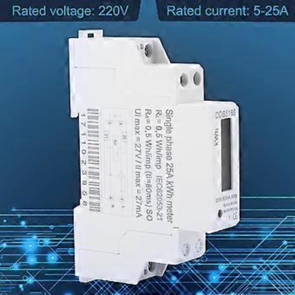 220V DDS5188 LCD Digital Din-skena Elmätare 5-25A För Kilowattimme Kwh-mätare