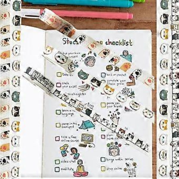Katt Washi Tejp Set - 15 mm Bred Washi Tejp, Bred 4,8 m Lång/Rulle Söt Washi Tejp, Scrapbook Material, Journaling Material