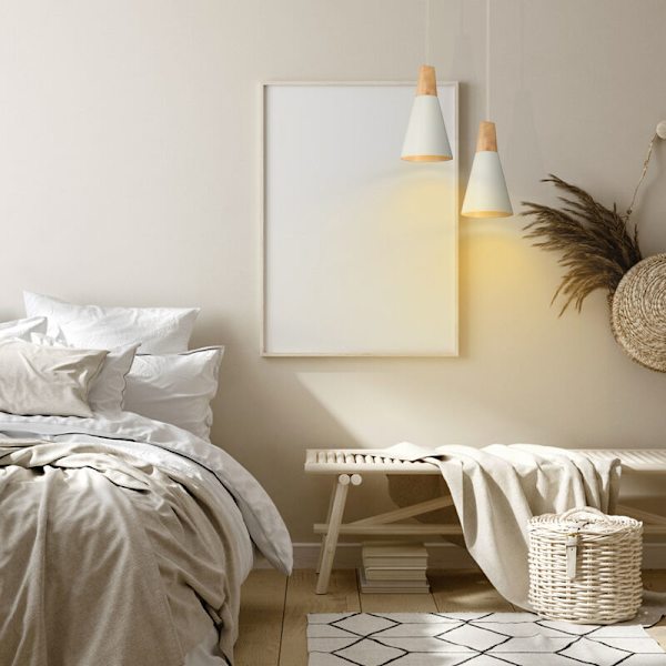 Modern enkel taklampa i metall och trä, justerbar DIY-pendellampa, 2 st, vit