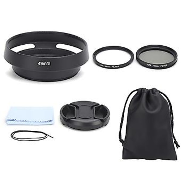 6 i 1 Kamera UV CPL Linsfilter Kit Linsskydd Blomformat Motljusskydd med Väska för Kameraobjektiv 49mm