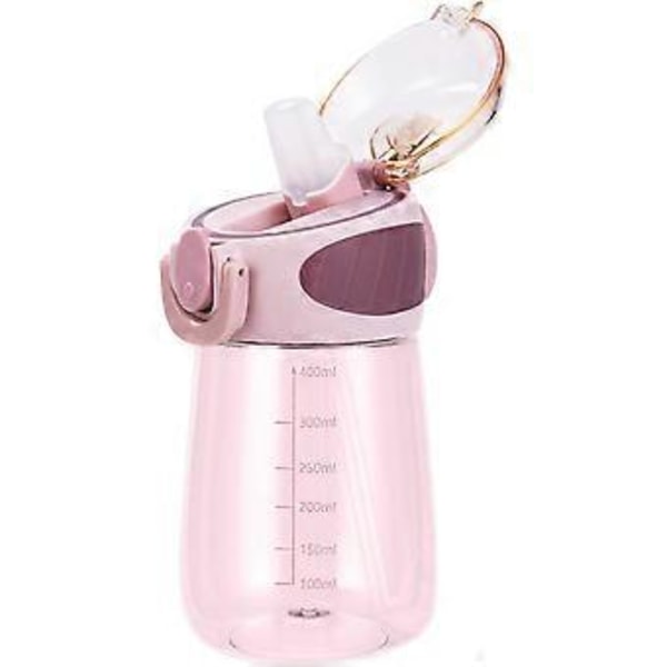 Kannettava lasten asteikolla varustettu juomapilli-kuppi 400ml juomapullo (pinkki) 1 kpl (h-4)