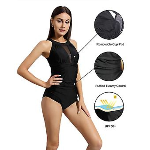 Dame Badedragt Upf 50+ Heldragt Mavekontrol Badedragter Rynket Polstret Halter Mesh Svømmedragter