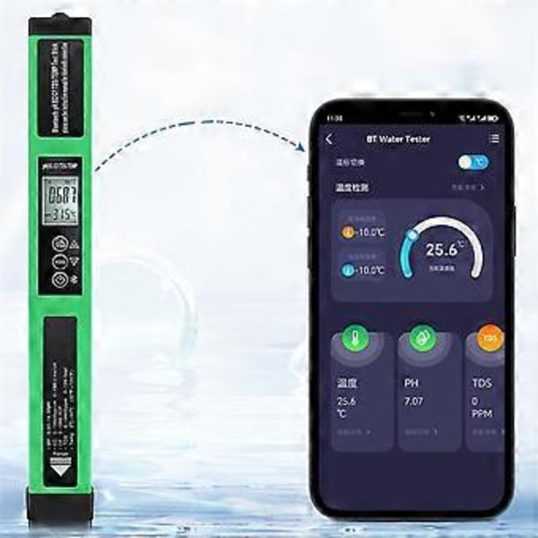 5 i 1 Vattenkvalitetstestare PH/EC/TDS//Temp med BT Multifunktionell Vattenmätare Digital PH-mätare för Pool Hydroponik