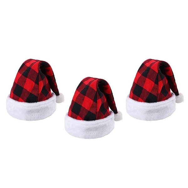 3 pakkaus joulupukin hattu ruudullinen joulupukin hattu pehmohattu joulupukujuhliin ja lomatapahtumaan Black Red Grid