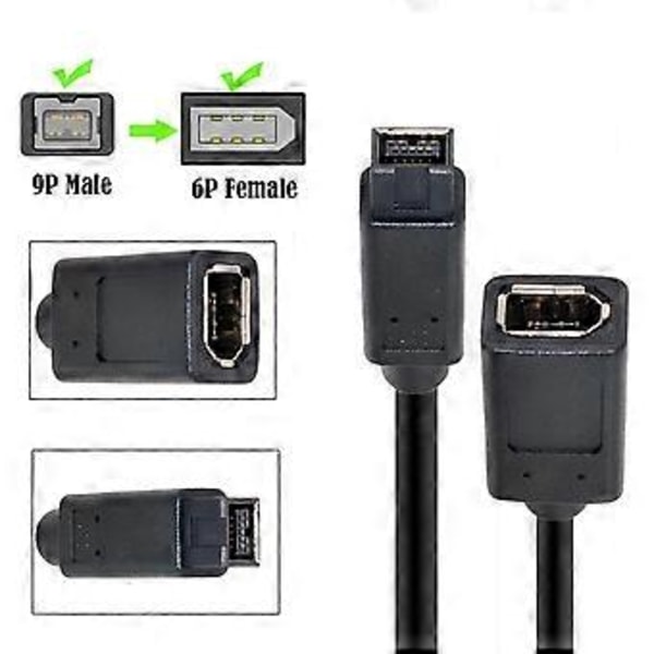 20 cm Længde IEEE 1394 6-Pin Hun til 1394b 9-Pin Han Firewire 400 til 800 Kabel Kamera Konverter Kabel