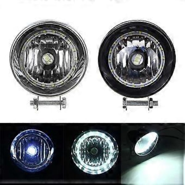 2 stk. Motorsykkel LED Ekstralys Spotlys Tåkelys Angel Eye Lys Frontlykt Svart