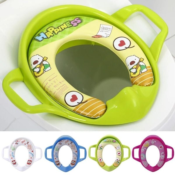 Potty Seat with Handle, Non-Slip, Baby Potty Training Seat Cover, Fits Round and Oval Toilets (Green)