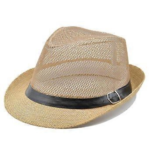 Fashion Retro Hul Curling Gentleman Stråhat Rullebælte Jazz Hat Kvinde Udendørs Strand Solhat