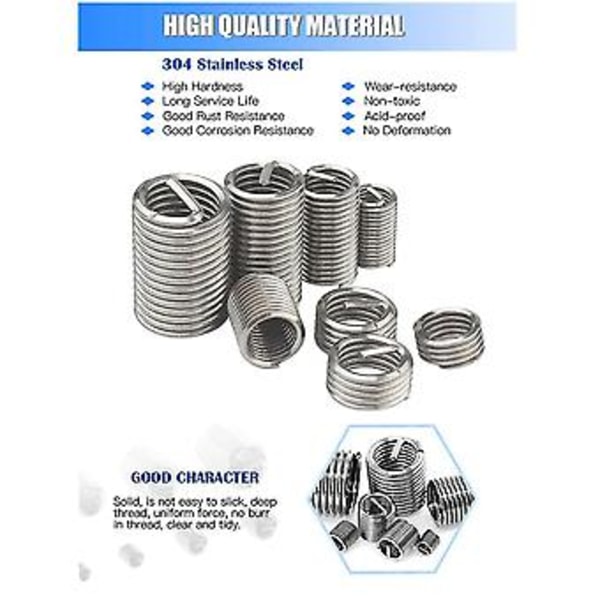 2 Sett 200 stk Gjenget Innlegg Wire Innlegg Kit -m6/m8 M10 M12 Mindre Stål 304 Skruehylse Gjenge