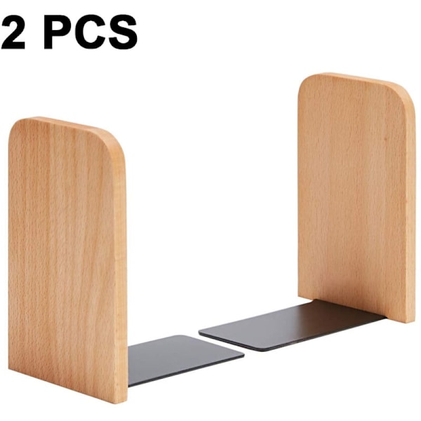 Wooden Bookends 1 Pair German Beech Non-Slip Desk Book Holder (Beech-A), Beech Square Head