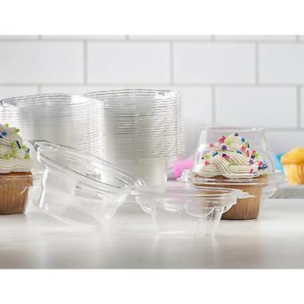 50 Individuella Muffinbehållare - Stapelbara | Individuella Muffinaskar | Tårtställ | Enkla Muffinaskar | Med Anslutet Lufttätt Djup Kupollock |