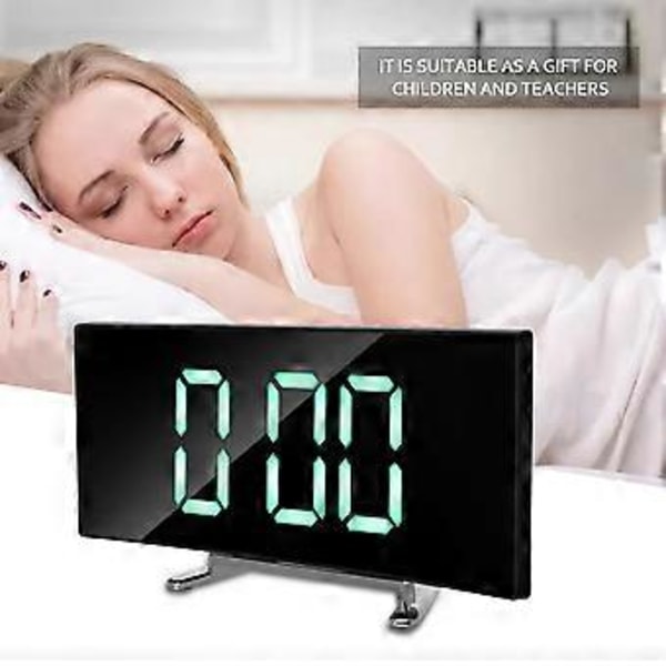 Digital Väckarklocka, 7 tums Böjd Dimbar LED-skärm Digital Klocka för Barns Sovrum, Grön Stor Sifferklocka, Smart Väckarklocka, Snooze-funktion, 12/