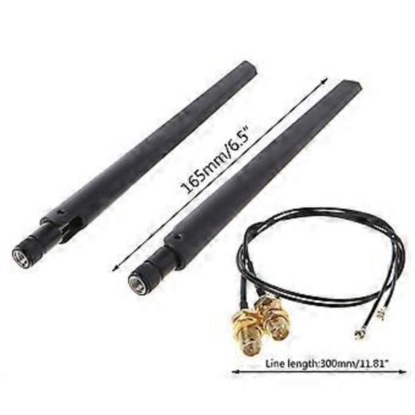 2 x 6dBi WiFi RP-SMA Hunn Antenne 2.4GHz 5GHz Dual Band +2 x U.FL/IPEX til RP-SMA Hunn Pigtail Kabel for Mini PCIe