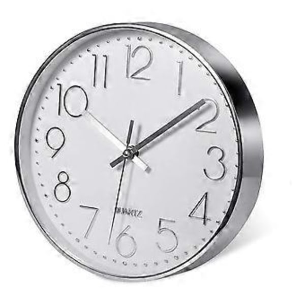 Premium Silver Väggklocka, Väggdekoration, Modern Tyst Väggklocka för Hemmakontor Kök (25cm, Silver)