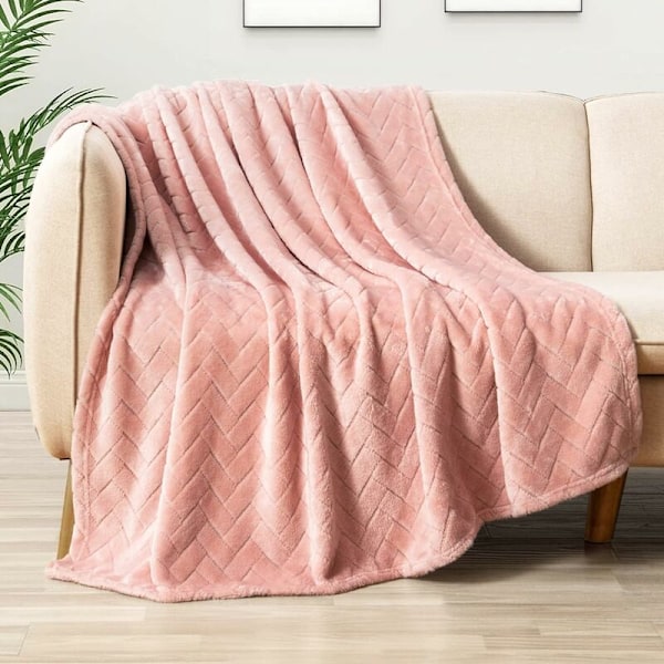 Blød plys fleece tæppe, queen size sofa tæppe, blødt fluffy sofa dekorativt tæppe - hyggeligt og let, lyserød, 127 x 152cm