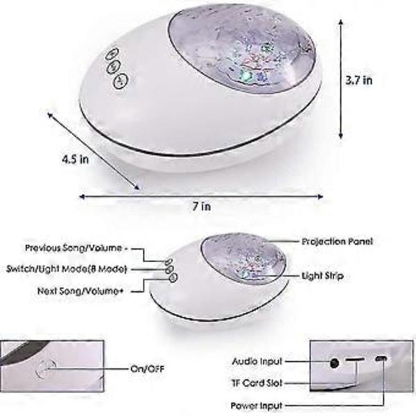 LED-projektiolamppu, yövalo, tunnelmavalo, 8 säädettävää väriä, meren aallot