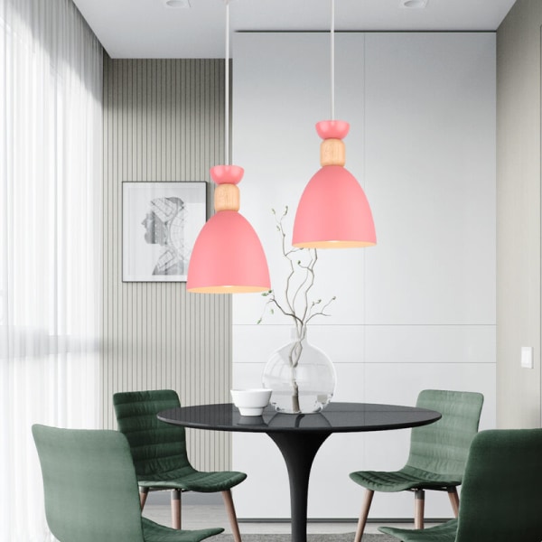 Vintage industriel loftslampe justerbar lysekrone træ metal hængelampe 2 stk. pink