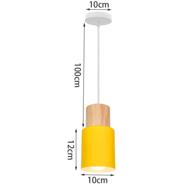 E27 Industriell Hengelampe i Tre og Metall - Gul Takhengt Lys