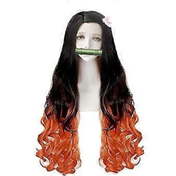Demon Slayer Kamado Nezuko Oransje Og Svart Cosplay Syntetisk Parykk For Anime Lange Bølgete Parykker