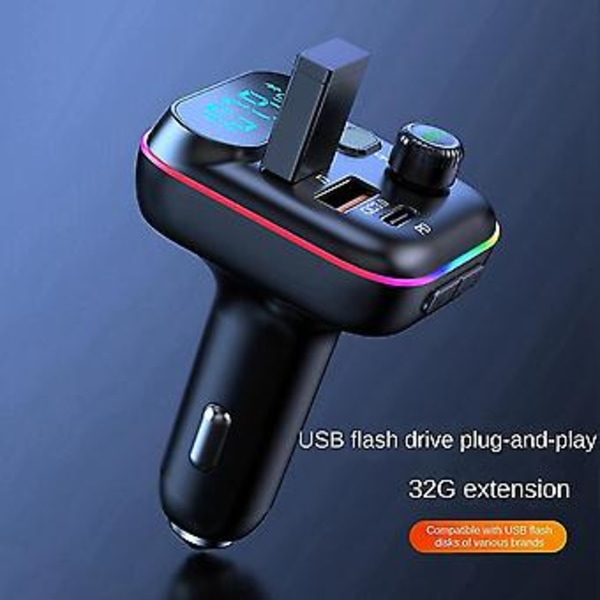 Bluetooth-sovitin autoon FM-lähetin autoadapteri Type-c Pd+qc3.0 Nopea USB-laturi, Hands Free C