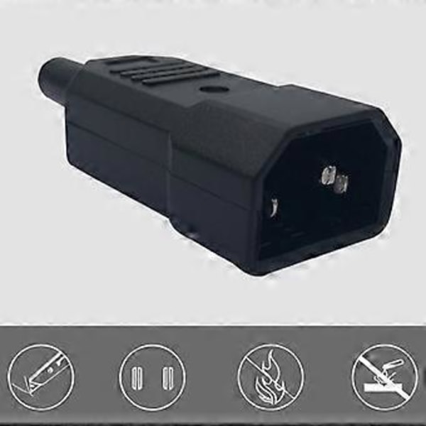 IEC C14 Hanstik Omløbelig Strømstik 3-benet IEC-C14 Stik Computer Strømkabel Adapter 10A 250V Sort Stik