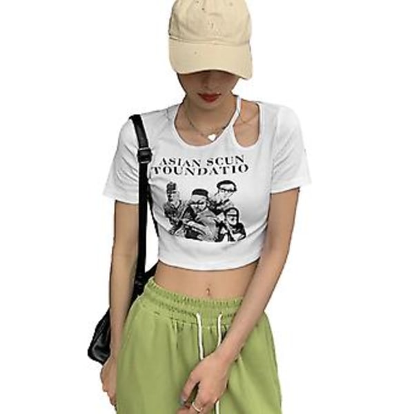 Naisten Crop Top Retro Leikattu Mukava Lyhythihainen Kesä T-paita Päivittäiseen Vapaa-aikaan Ostoksille Valkoinen M
