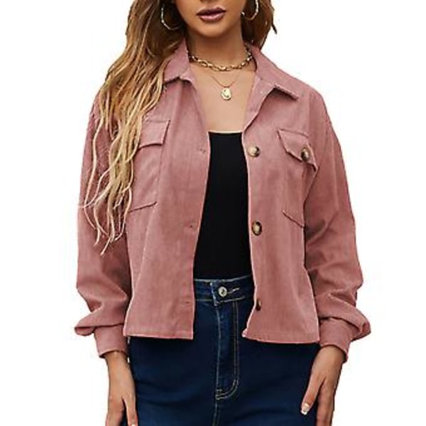 Kort damjacka enfärgad långärmad nedvikt krage lös knappknäppning kort jacka med fickor Lotus Root Color XL