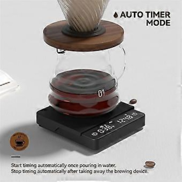 Mini Kaffevåg med Automatisk Timer, Uppladdningsbar Espressovåg med Timer, 2kg/0.1g Högprecisionsvåg för Kaffebönor