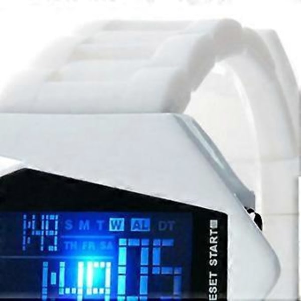 Unisex LED Fly Digitalur: Multifunktionelt Farverigt Design til Moderigtige Mænd og Kvinder i Hvid