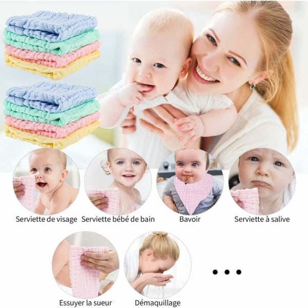 8 st Muslin Baby Washcloths, 25 x 25 cm Tvättbara Mjuka Bomulls Baby Handduk Baby Bomulls Swaddles för Torkning Hand Ansikte Kropp Känslig Hud Ba